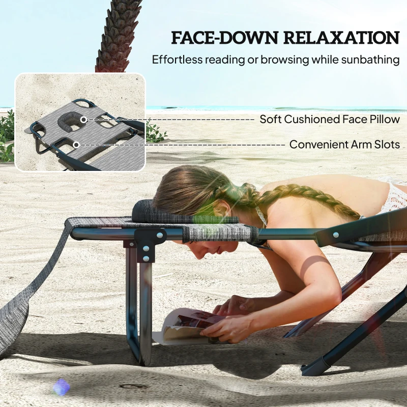 Outsunny Folding Lounge Chair w/ Reclining Back, Mixed Grey