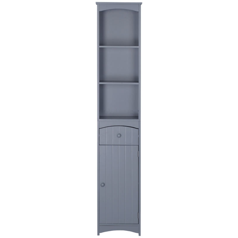 HOMCOM Bathroom Storage Cabinet, Free Standing Bathroom Storage Unit, Tall Linen Tower with 3-Tier Shelves and Drawer, Grey