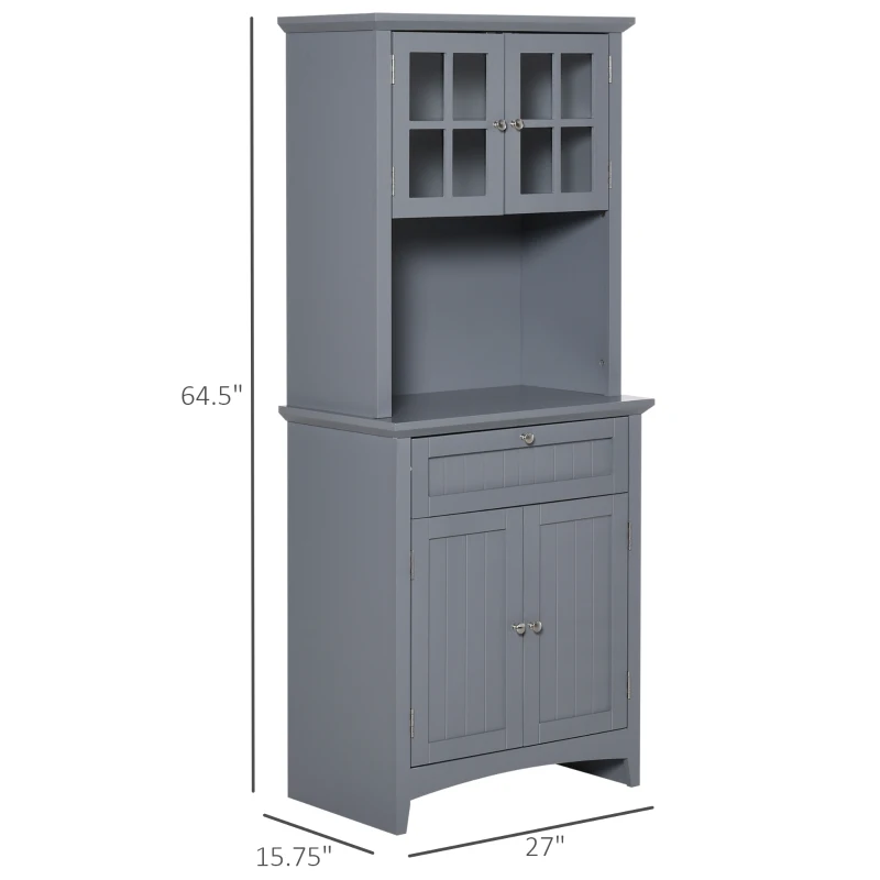 HOMCOM Elegant Buffet with Hutch, Kitchen Pantry Storage Cabinet with Framed Glass Door Drawer and Microwave Space, Gray