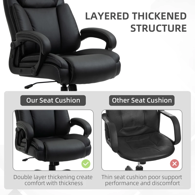 Vinsetto Big and Tall 400lbs Executive Office Chair with Wide Seat, Computer Desk Chair with High Back PU Leather Ergonomic Upholstery, Adjustable Height and Swivel Wheels, Black