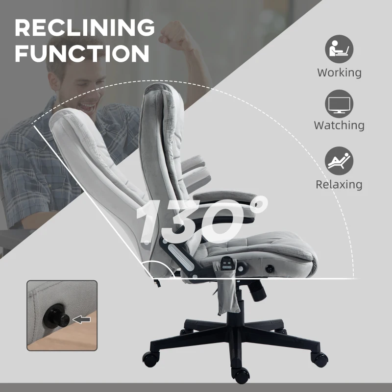 HOMCOM 6 Point Executive Office Chair with Heat, Velvet High Back Vibrating Massage Office Chair, Gray