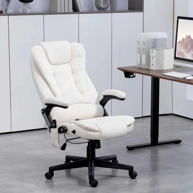 Vinsetto 6 Point Executive Office Chair with Heat, Velvet High Back Vibrating Massage Office Chair, Cream White