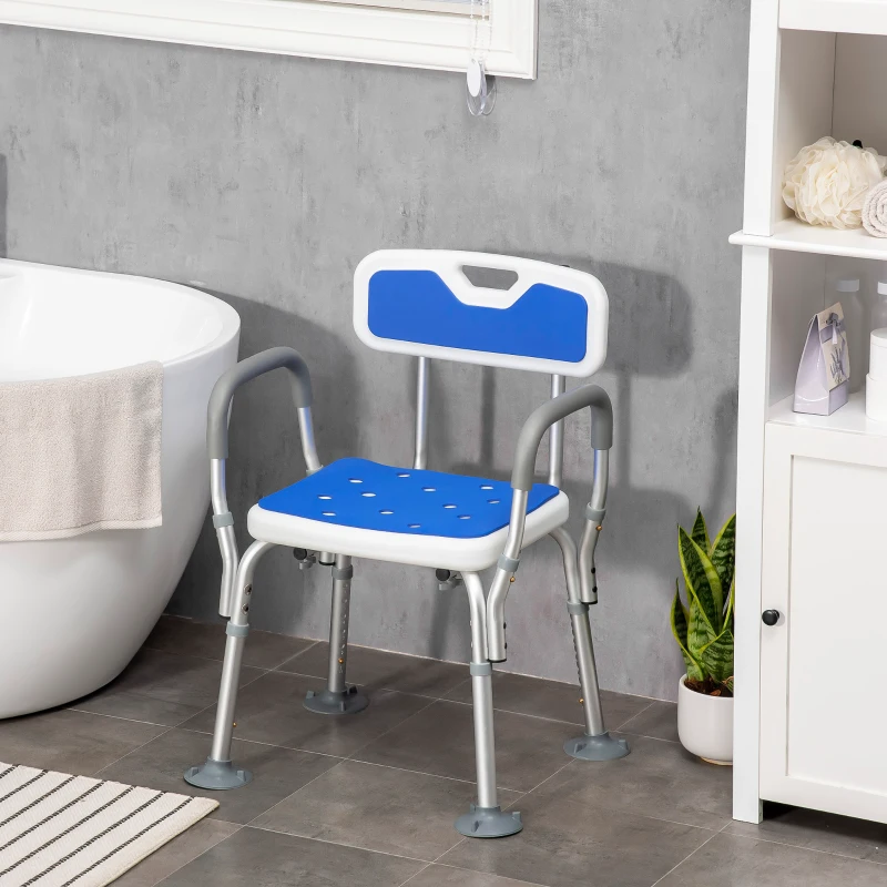 HOMCOM EVA Padded Shower Chair with Arms and Back, Bath Seat with Adjustable Height, Anti-slip Shower Bench for Seniors and Disabled, Tool-Free Assembly, 299lbs