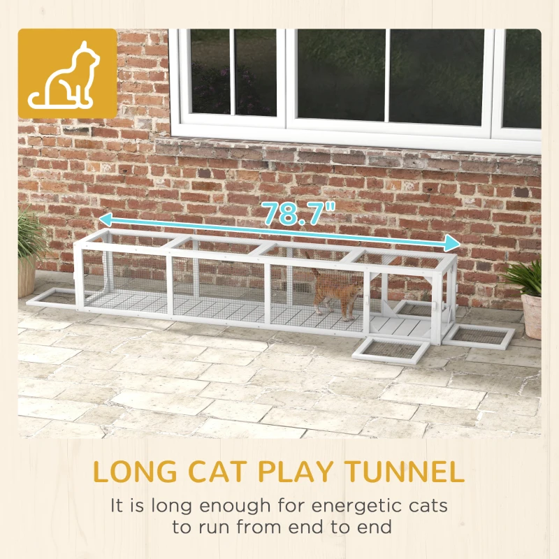 PawHut Wooden Cat Run with Weather Protection, Connecting Inside and Outside, 79"L x 15"W x 15"H, White
