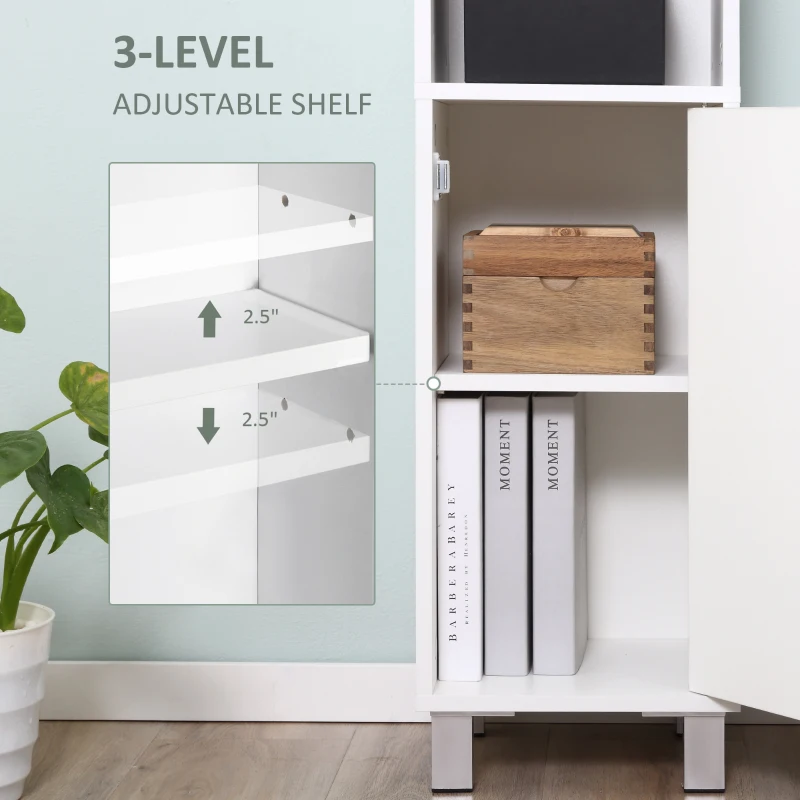 kleankin Tall Bathroom Storage Cabinet with Mirror, Wooden Freestanding Tower Cabinet with Adjustable Shelves for Bathroom or Living Room, White