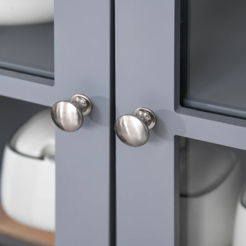 HOMCOM Elegant Buffet with Hutch, Kitchen Pantry Storage Cabinet with Framed Glass Door Drawer and Microwave Space, Gray