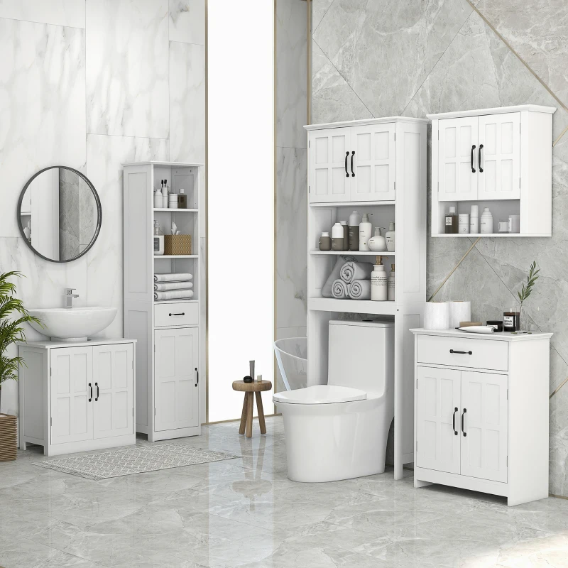 kleankin Bathroom Storage Cabinet, Modern Bathroom Cabinet with 2 Doors, Storage Drawer & Adjustable Shelf, White