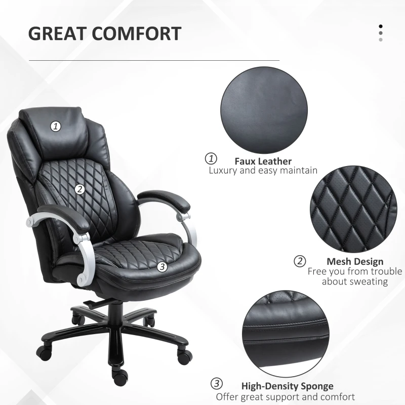 Vinsetto Big and Tall Executive Office Chair with Wide Seat, Computer Desk Chair with High Back Diamond Stitching, Adjustable Height & Swivel Wheels, Black