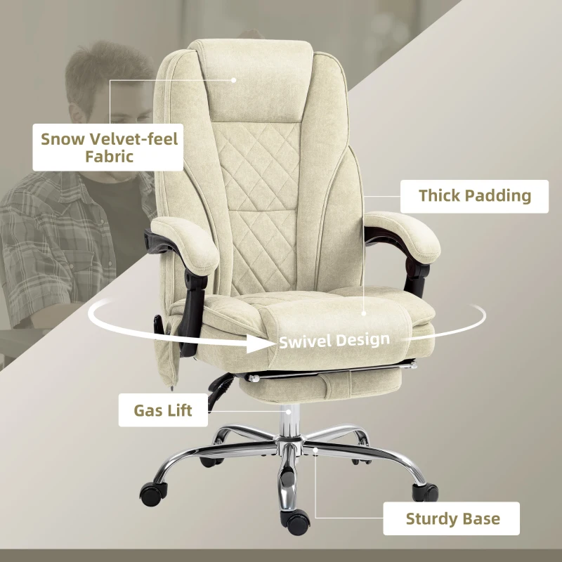 Vinsetto Massage Office Chair, Heated Reclining Computer Chair with Adjustable Height and Footrest, Beige