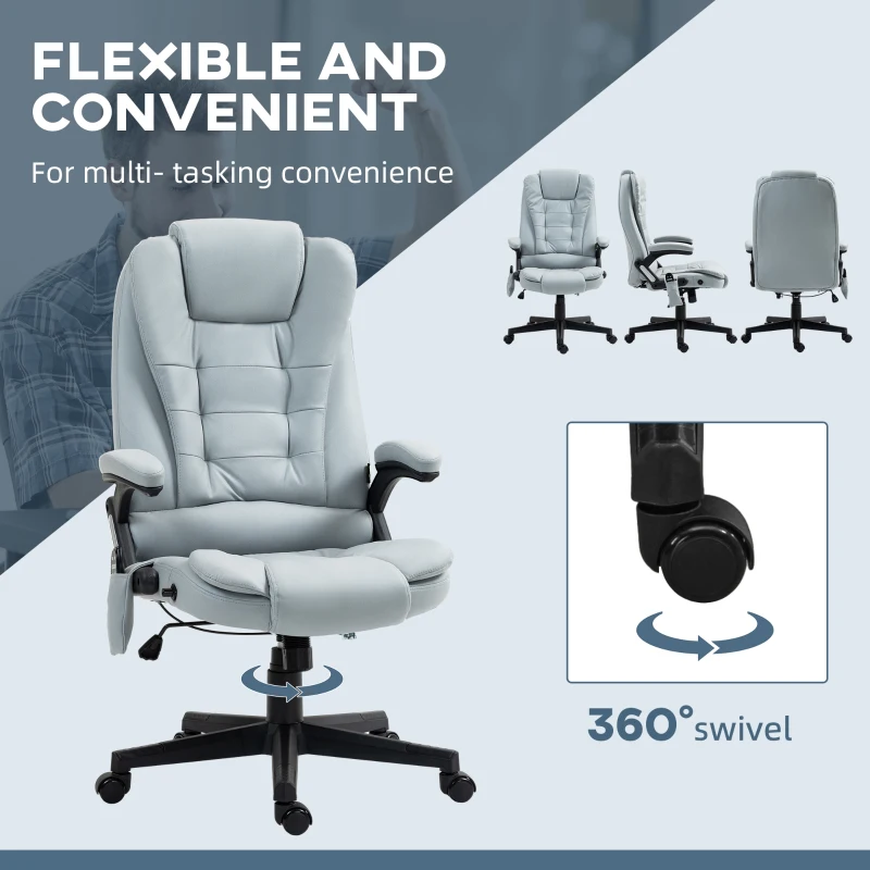 Vinsetto 6 Point Vibrating Massage Office Chair with Heat, Microfiber Massage Desk Chair with Reclining Backrest, Light Gray