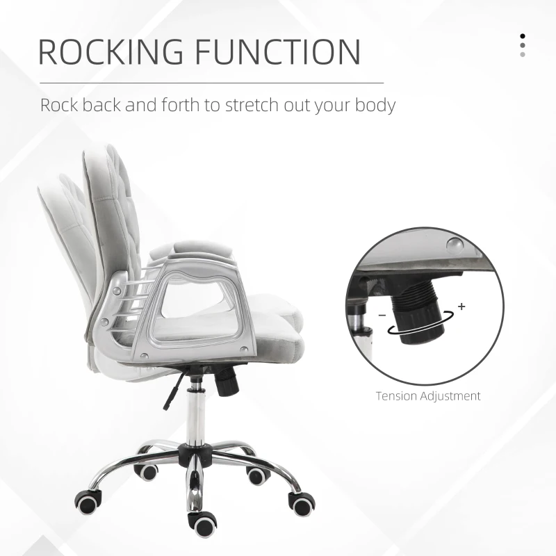 Vinsetto Velvet Home Office Chair, Button Tufted Desk Chair with Padded Armrests, Adjustable Height and Swivel Wheels, Gray