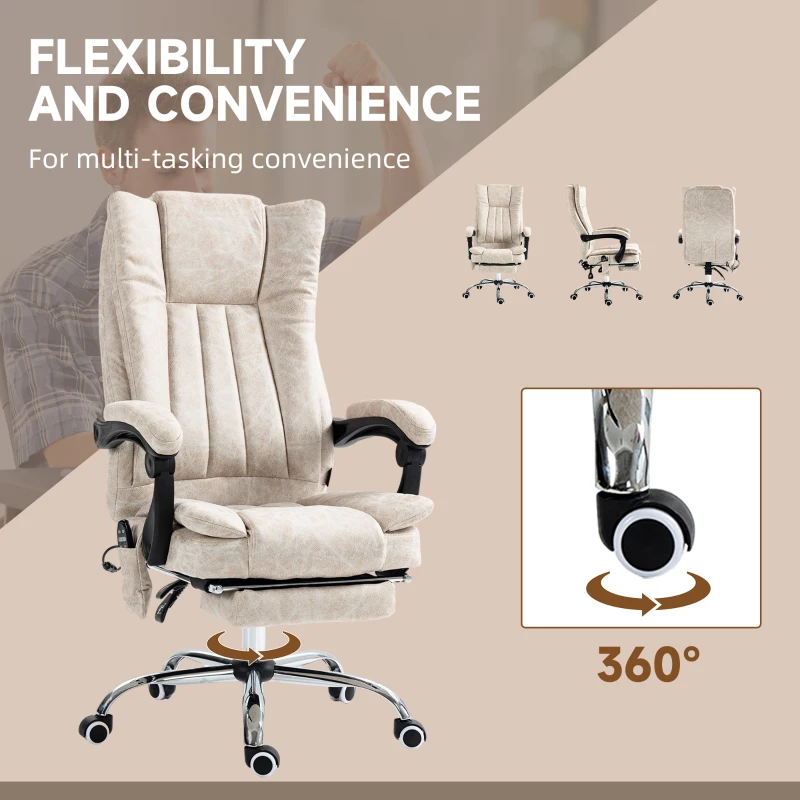 Vinsetto Massage Office Chair with 6 Points and Heat, Reclining Computer Chair with Adjustable Height and Footrest, Cream White