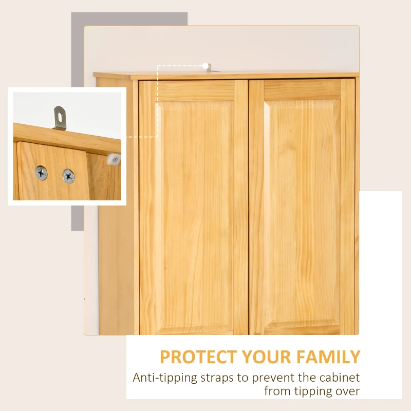 HOMCOM 67" Pinewood Kitchen Pantry Storage Cabinet, Freestanding Cabinets with Doors and Shelves, Dining Room