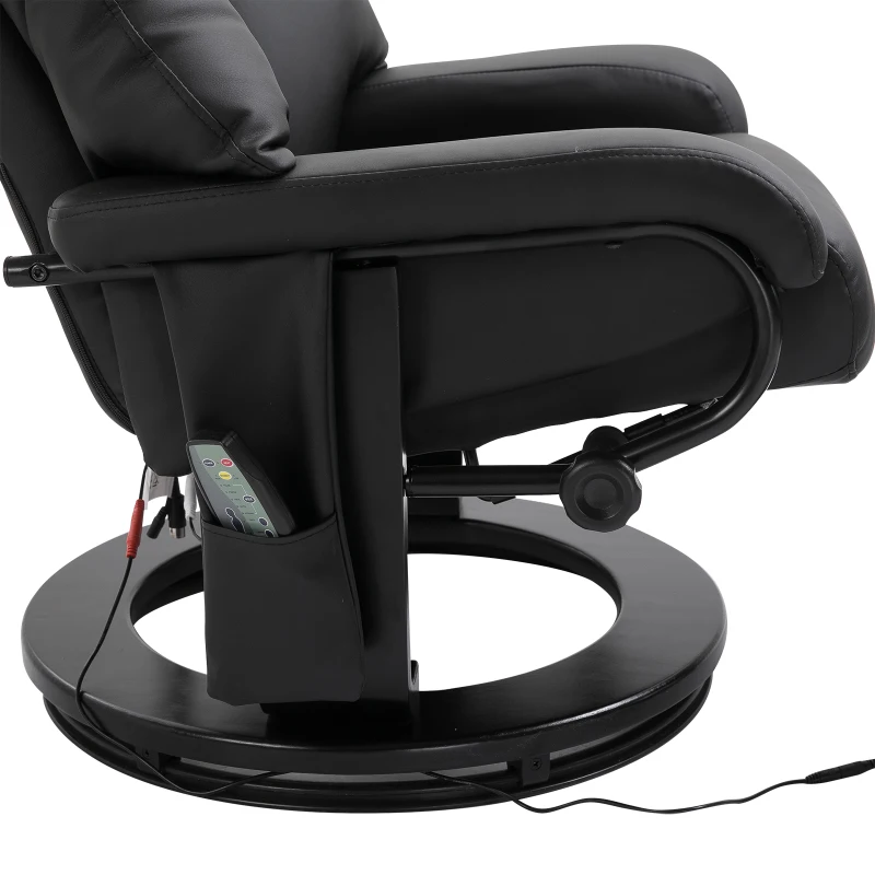 HOMCOM Massage Recliner Chair with Ottoman, 360° Swivel Recliner and Footstool, 10 Point Vibration, PU Leather Reclining Chair with Side Pocket and Remote Control, Black