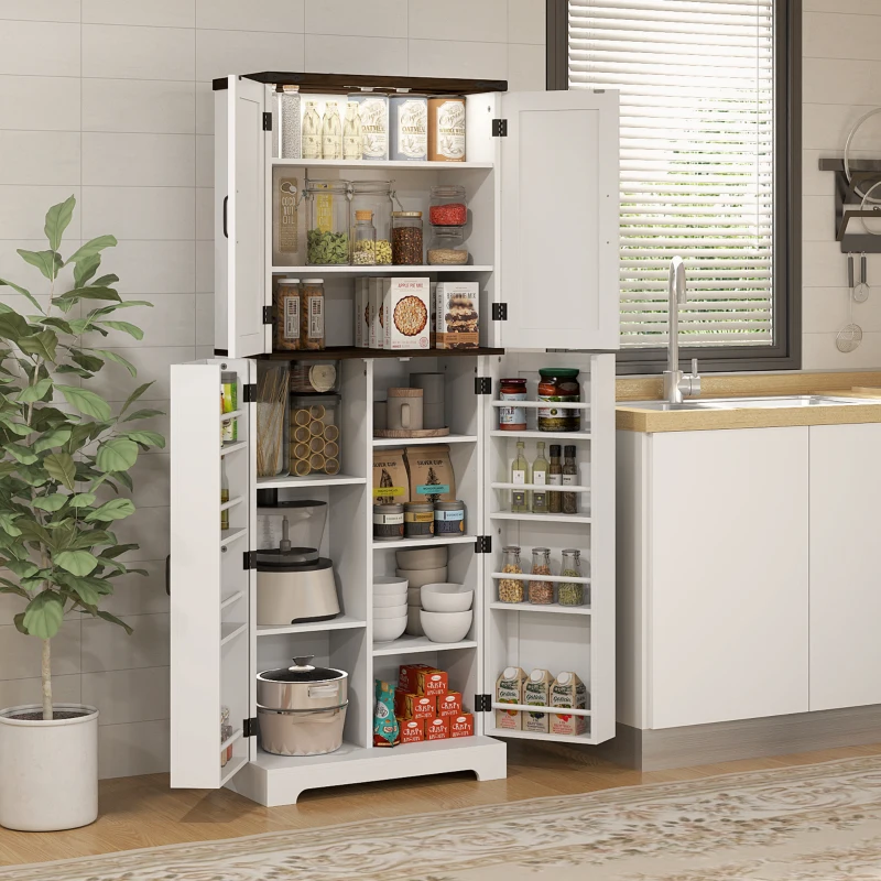 HOMCOM 64" Tall Kitchen Pantry Cabinet with Motion Sensor Light, Spice Racks and Adjustable Shelves, White