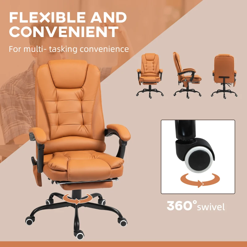 Vinsetto 7-Point Vibrating Massage Office Chair High Back Massaging Office Desk Chair with Lumbar Support, Footrest, Light Brown