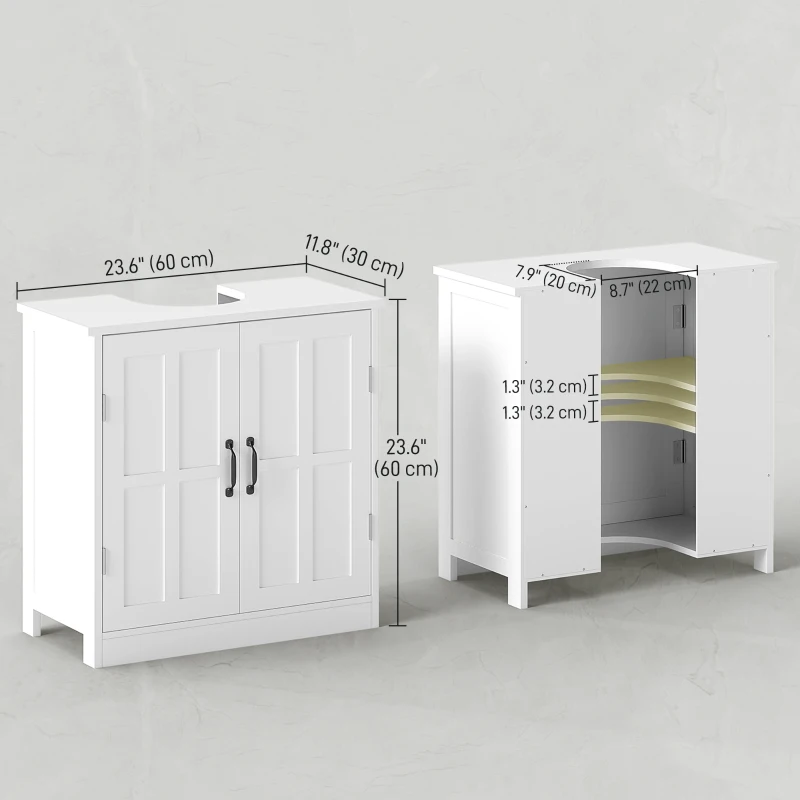 kleankin Pedestal Under Sink Cabinet, Bathroom Vanity Cabinet Storage with Double Doors and Adjustable Shelf, White