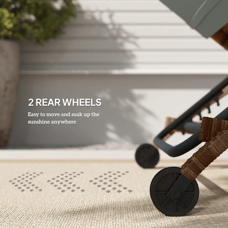 Outsunny Set of 2 Wicker Chaise Lounge Chair Outdoor Patio Lounger with 5 Adjustable Back, Wheels, Cushion, and Armrests, Gray