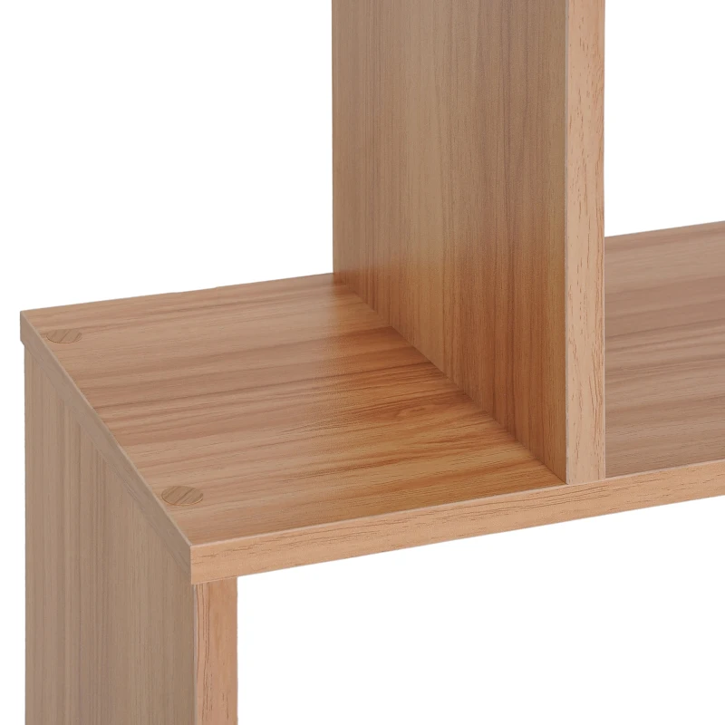 HOMCOM 76" 6-Tier Geometric Wooden Bookcase S Shaped Storage Display Bookshelf Modern shelf Open Concept Living Room Home Office Furniture, Maple