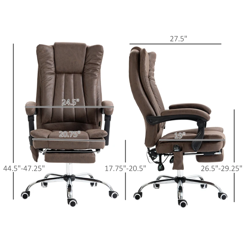Vinsetto Massage Office Chair with 6 Points and Heat, Reclining Computer Chair with Adjustable Height and Footrest, Coffee