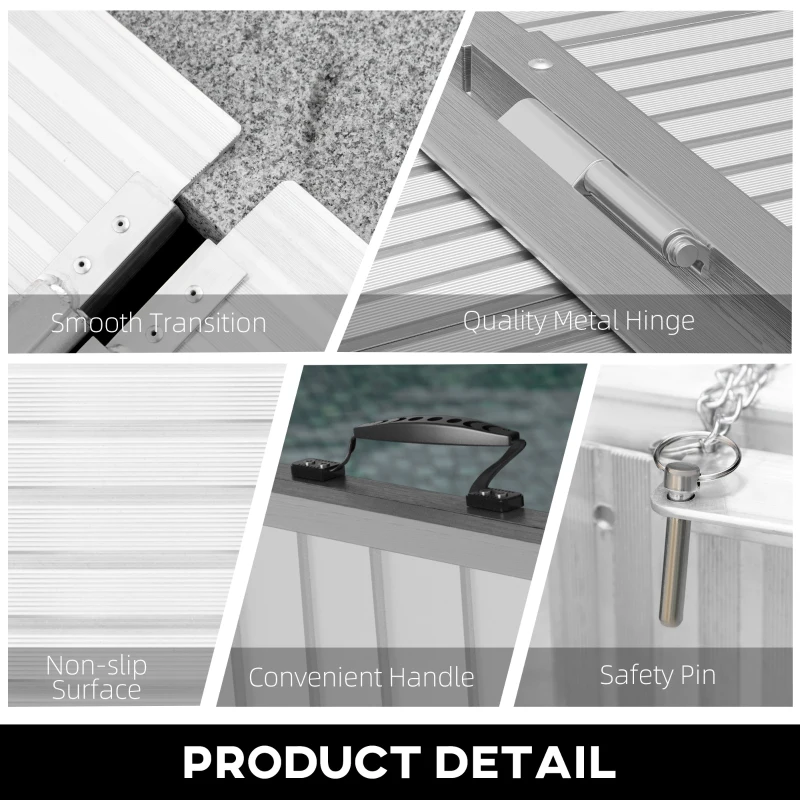 HOMCOM 8' Foldable Handicap Ramp for Home, Steps, Doorways, Aluminum Portable Wheelchair Ramp, Textured Threshold Ramp, Silver(m-6)