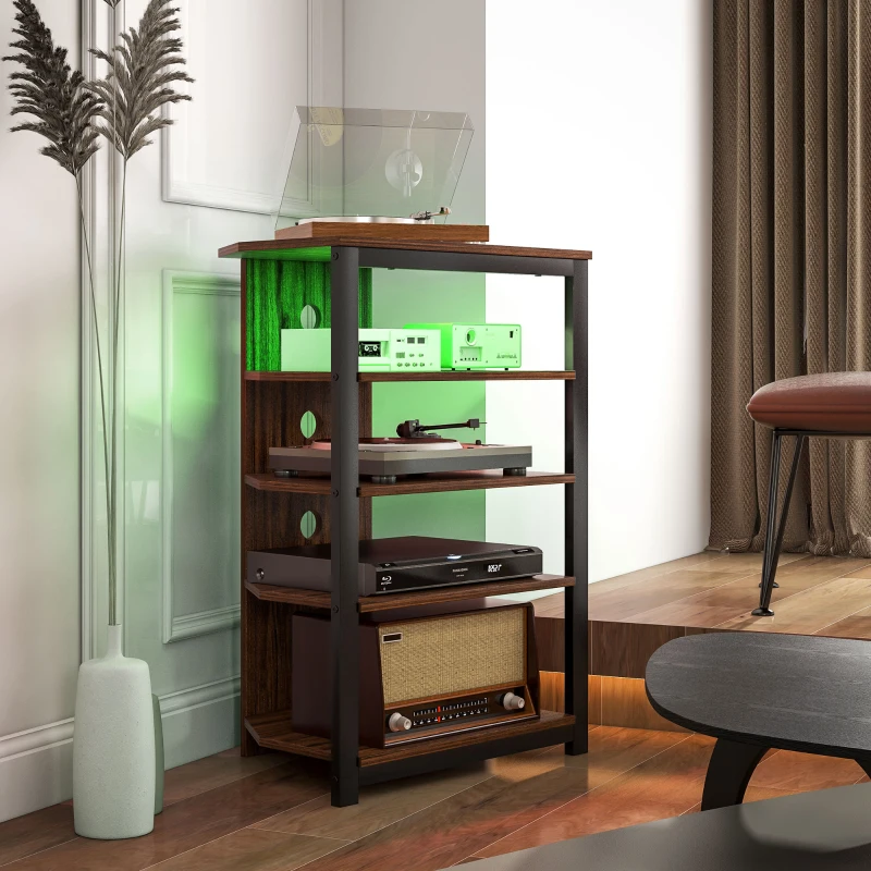 HOMCOM TV Stand for TVs up to 29", Entertainment Center with 4-Tier Storage Shelves and LED Lights for Living Room