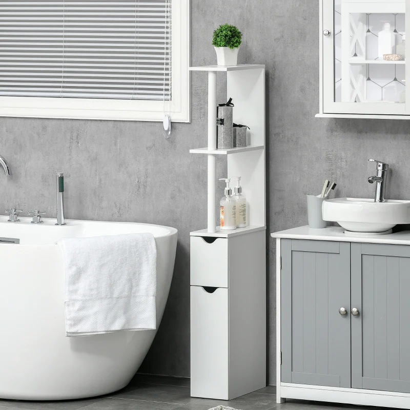 kleankin Bathroom Storage Cabinet with Open Shelves, White
