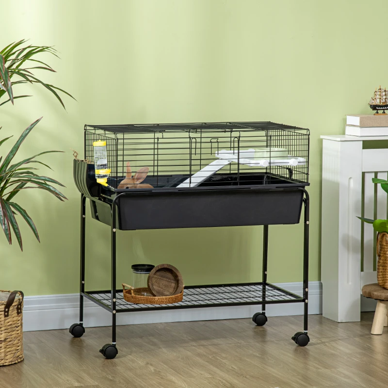 PawHut Two-Story Small Animal Cage Removable from Stand, Pet Habitat with Shelf & Wheels, 33" x 18.5" x 35", Charcoal Gray