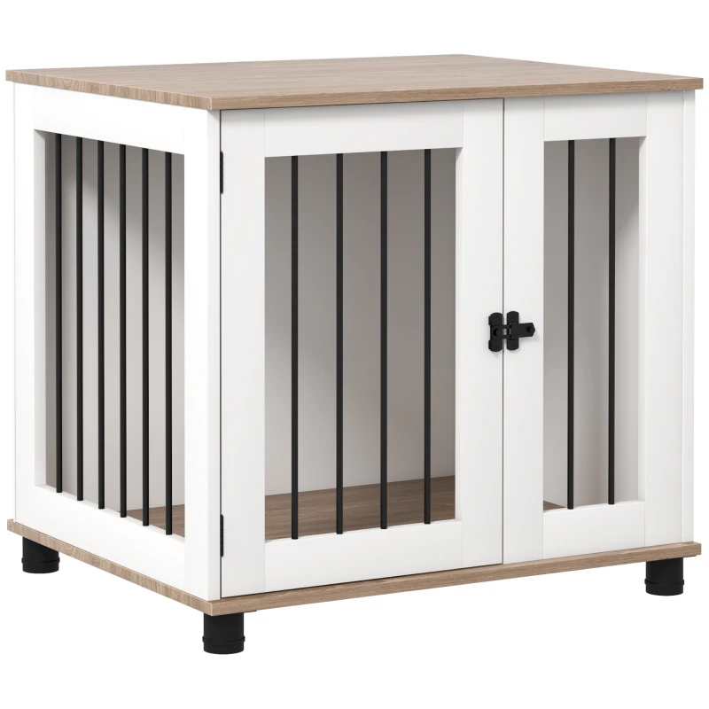 PawHut Dog Kennel Furniture Side End Table Indoor with Lockable Door, for Small and Medium Dogs, Walnut Brown