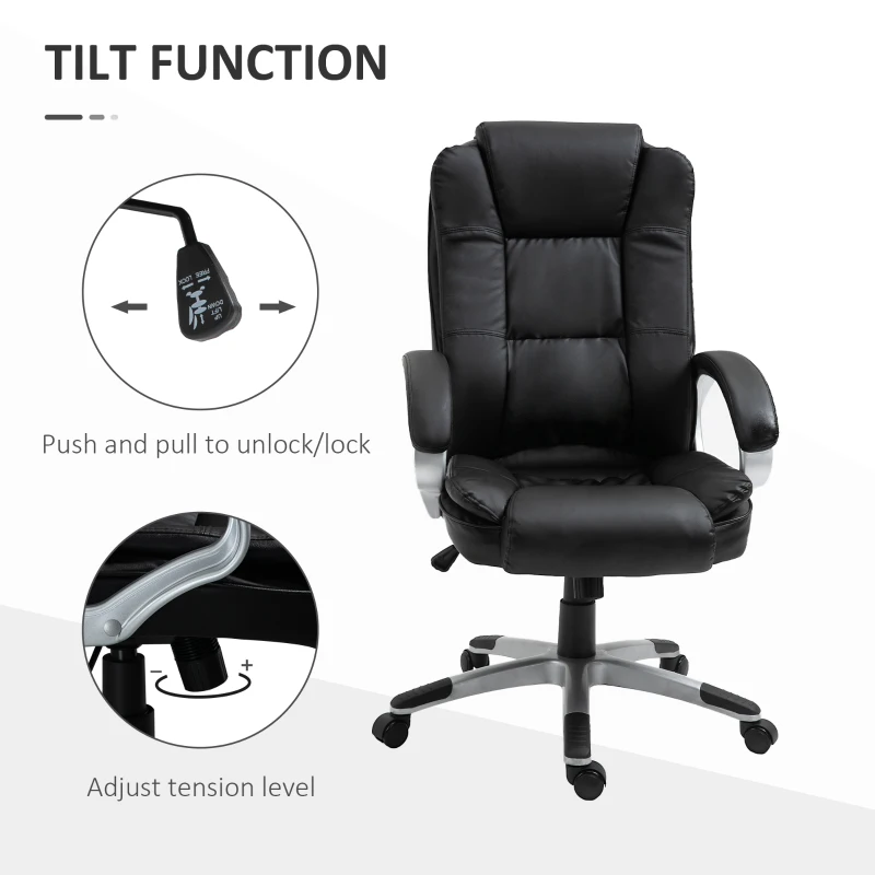 Vinsetto High Back Executive Office Chair Adjustable Desk Seat Swivel PU Leather Computer Chair with Padded Armrests