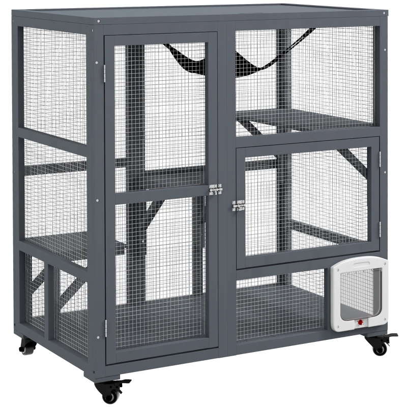PawHut Cat House, Indoor Cat Enclosure on Wheels with Openable Top, 39"
