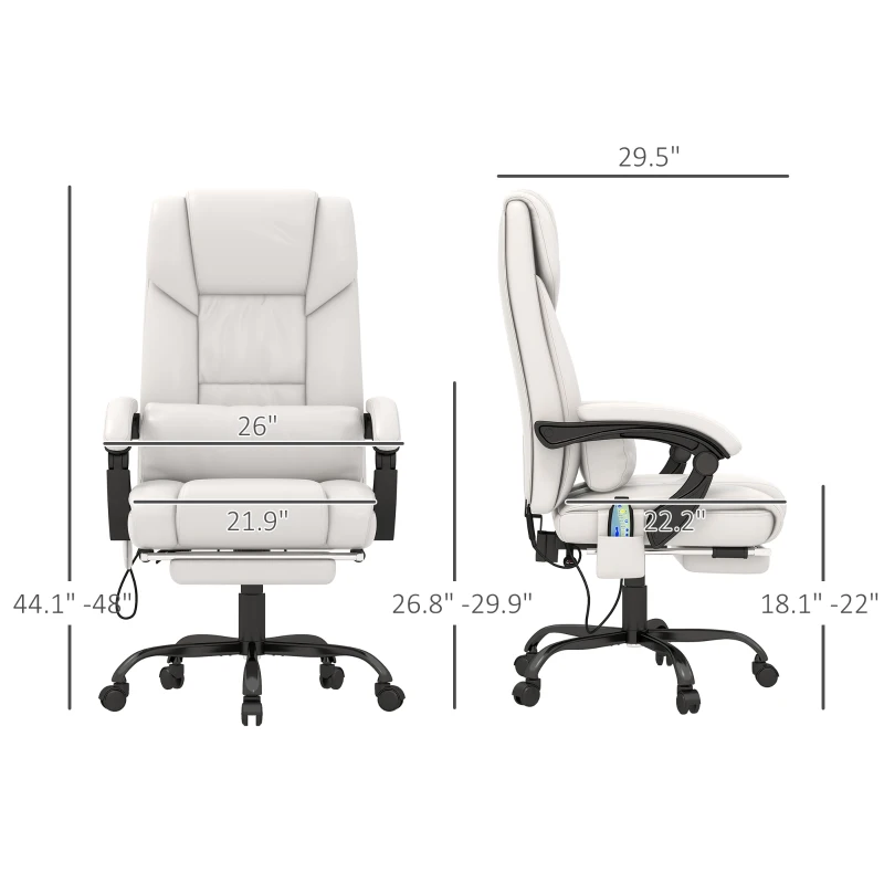 Vinsetto Massage Office Chair with 6 Vibrating Points, High Back Reclining Office Chair with Footrest and Remote, White