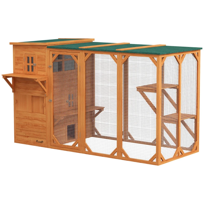 PawHut Large Outdoor Cat House for 3 Kitties, Multi-Level Design with Big Hiding Areas 2 Stories & Multiple Platforms Cat Condo