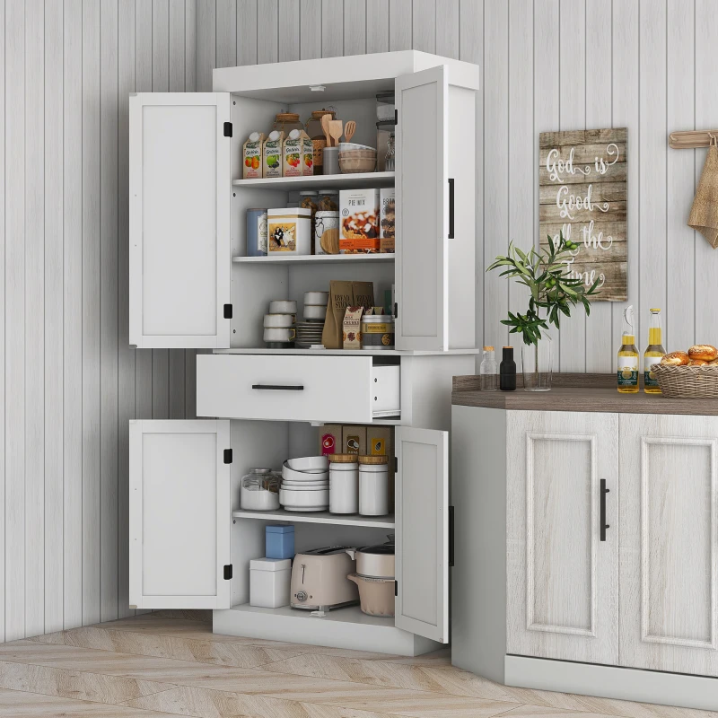 HOMCOM 72" Tall Kitchen Cabinet, Kitchen Pantry Cabinet with Barn Doors, Drawer, 5-Tier Shelf and Adjustable Shelves, White