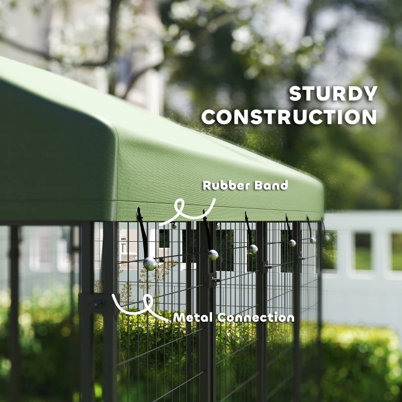 PawHut Outdoor Dog Kennel with Rotating Bowl Holders, Pet Playpen with Waterproof Cover, 8' x 4' x 6', Green