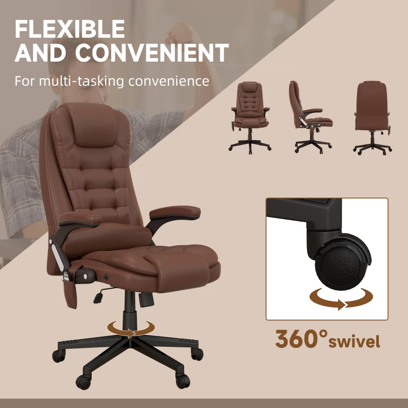 HOMCOM Massage Office Chair, Heated Reclining Computer Chair with 6 Vibration Points, Armrest and Remote, Brown