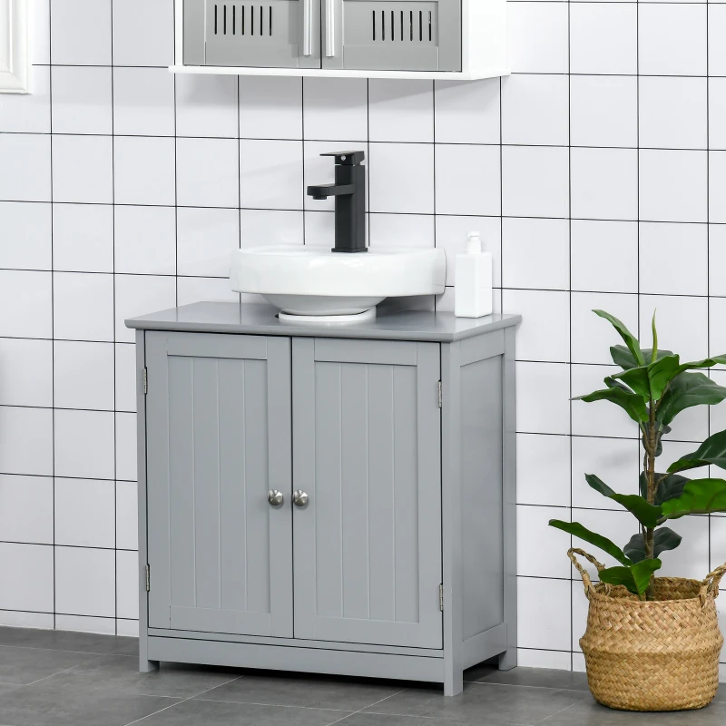 kleankin Bathroom Vanities, Bathroom Sink Cabinets with U-Shape Cut-Out and Adjustable Internal Shelf, Gray