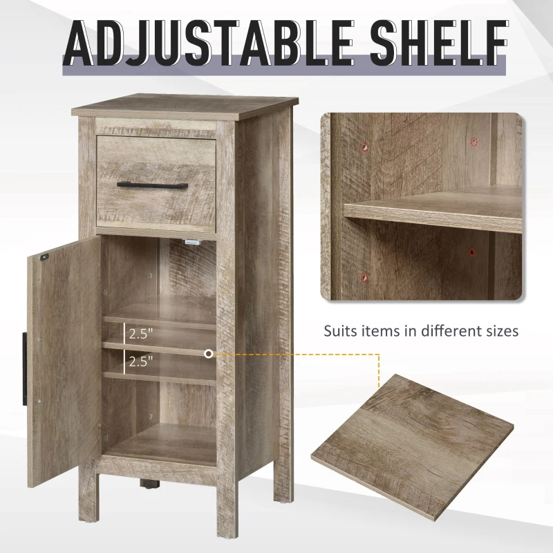 kleankin Bathroom Floor Cabinet Storage with Drawer and Adjustable Shelf for Entryway or Living Room, Barnwood