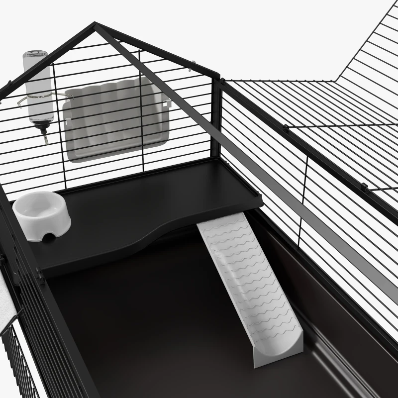 PawHut Small Animal Playpen Cage with Rolling Caster, Water Bottle 46.5"