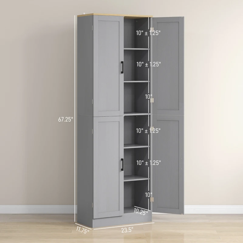 HOMCOM Freestanding Kitchen Pantry, 4-Door Kitchen Pantry Cabinet with Adjustable Shelves and Doors, Distressed White