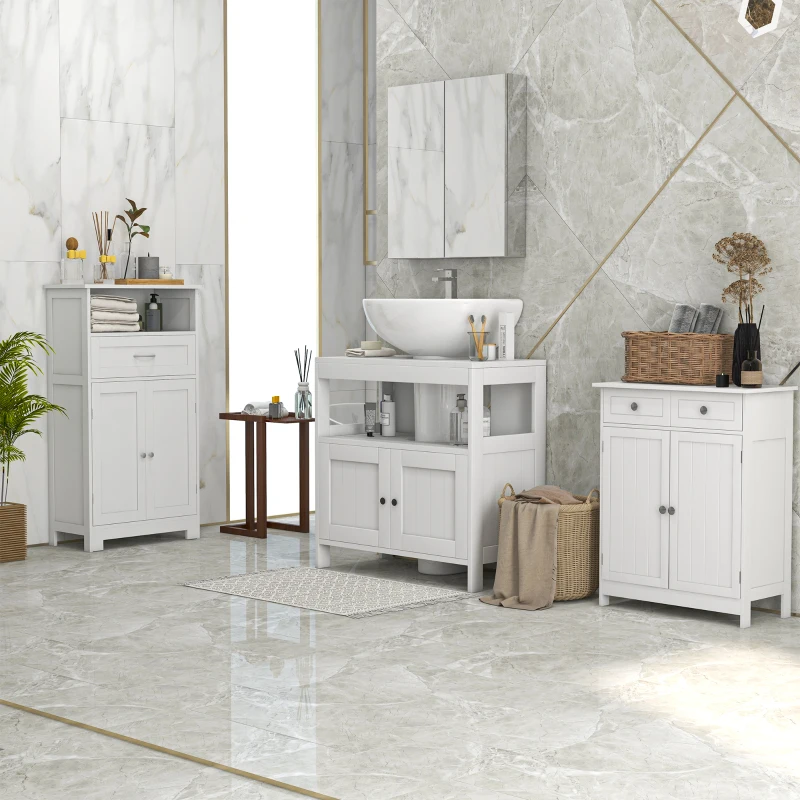 kleankin Modern Bathroom Floor Cabinet, Free Standing Storage Cabinet, Linen Cabinet with Drawer and Adjustable Shelf, White