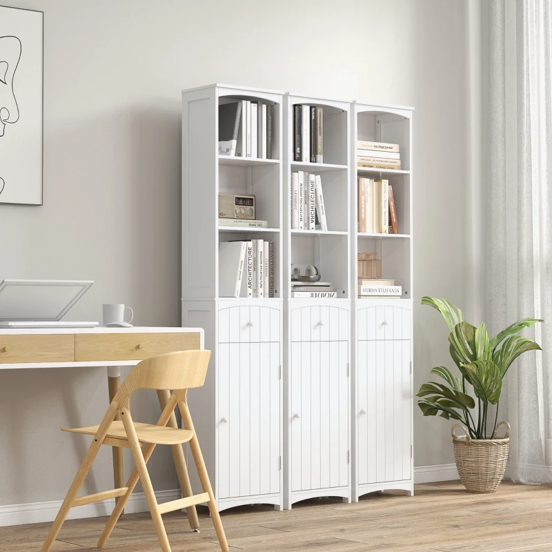 HOMCOM Bathroom Storage Cabinet, Free Standing Bathroom Storage Unit, Tall Linen Tower with 3-Tier Shelves and Drawer, White