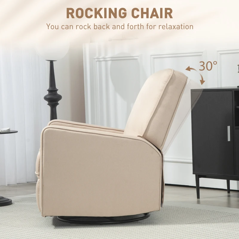 HOMCOM Manual Recliner Chair for Adults with Thick Cushion, Breathable Fabric Glider Rocking Chair for Living Room, Beige
