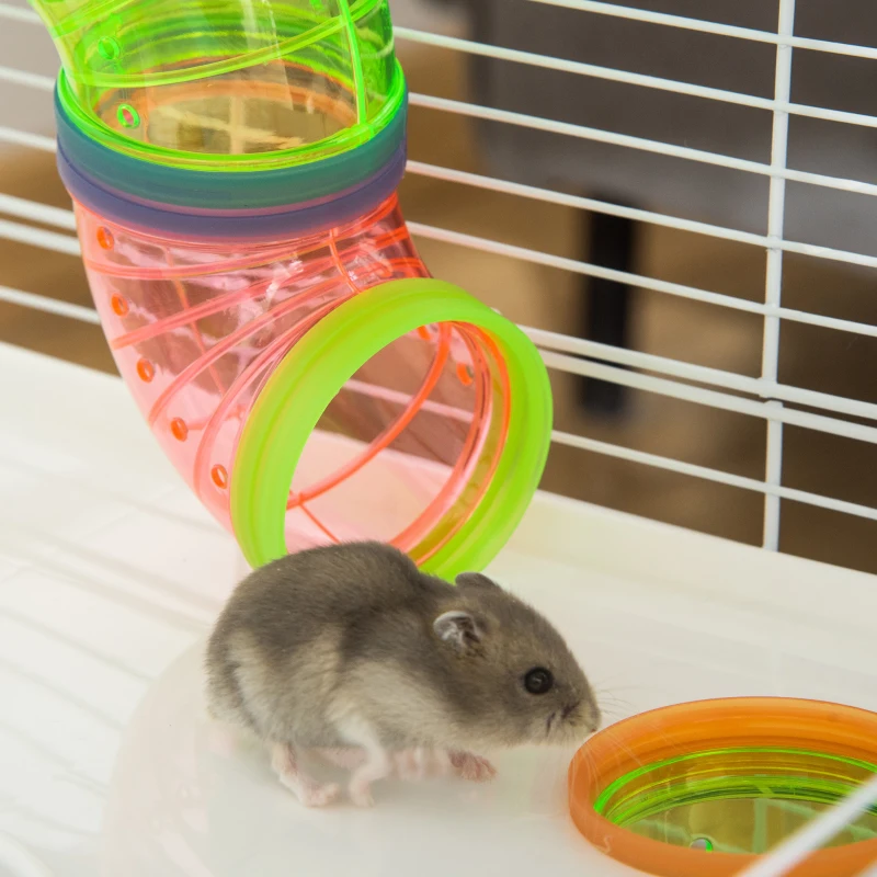 PawHut Extra Large 23" Hamster Cage with Tubes and Tunnels, Portable Carry Handles, Rat House and Habitats Big 5-Tier Design, Mouse Cage Includes Exercise Wheel, Water Bottle, Food Dish, Light Blue