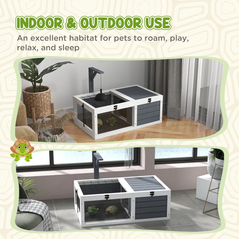 PawHut Tortoise Habitat, Wooden Tortoise House w/ Lamp Holder, Gray