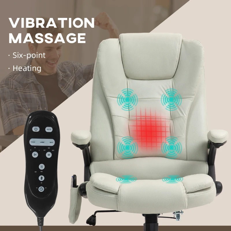 Vinsetto 6 Point Vibrating Massage Office Chair with Heat, Microfiber Massage Desk Chair with Reclining Backrest, Beige