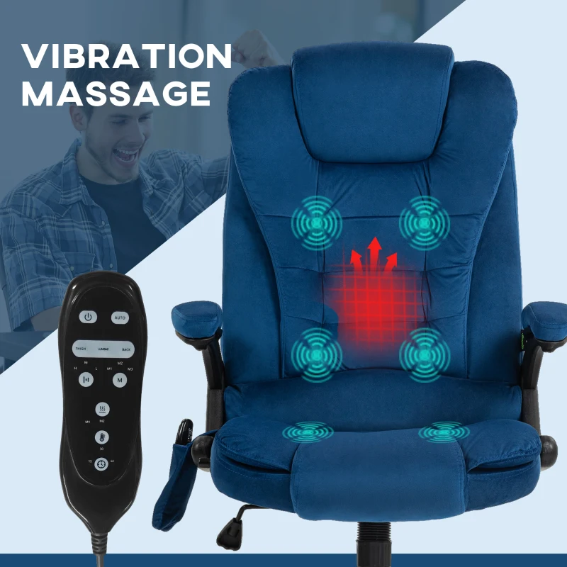 Vinsetto 6 Point Executive Office Chair with Heat, Velvet High Back Vibrating Massage Office Chair, Drak Blue