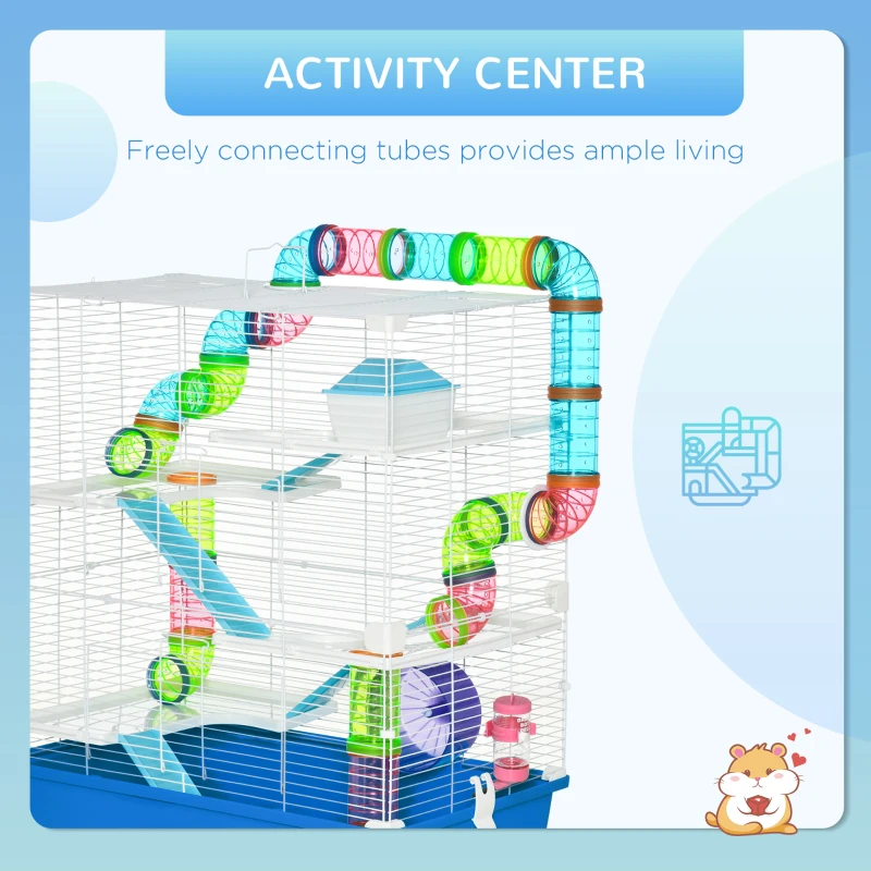 PawHut 23" 5-Tier Hamster Cage with Wheel and Water Bottle, Blue