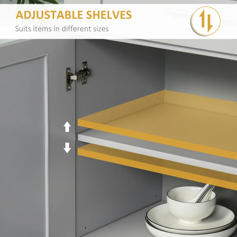 HOMCOM Modern Kitchen Pantry Freestanding Cabinet Cupboard with Doors and Drawer, Adjustable Shelving, Gray