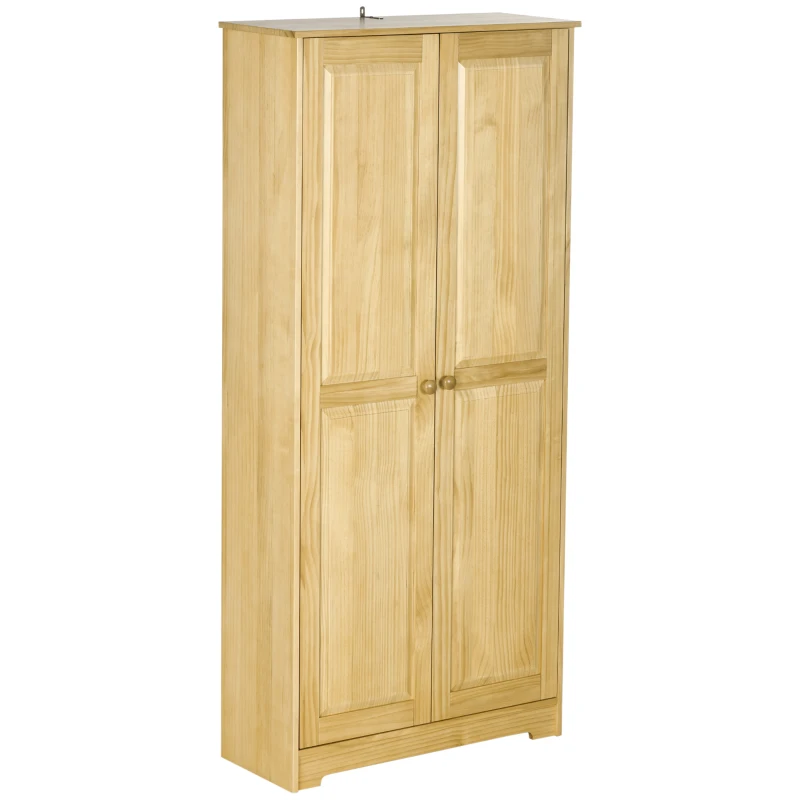 HOMCOM 67" Pinewood Kitchen Pantry Storage Cabinet, Freestanding Cabinets with Doors and Shelves, Dining Room
